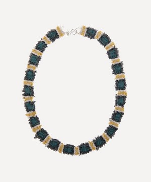 Stephanie Schneider - Mixed Metal Black and Green Woven Chain Necklace image number 0