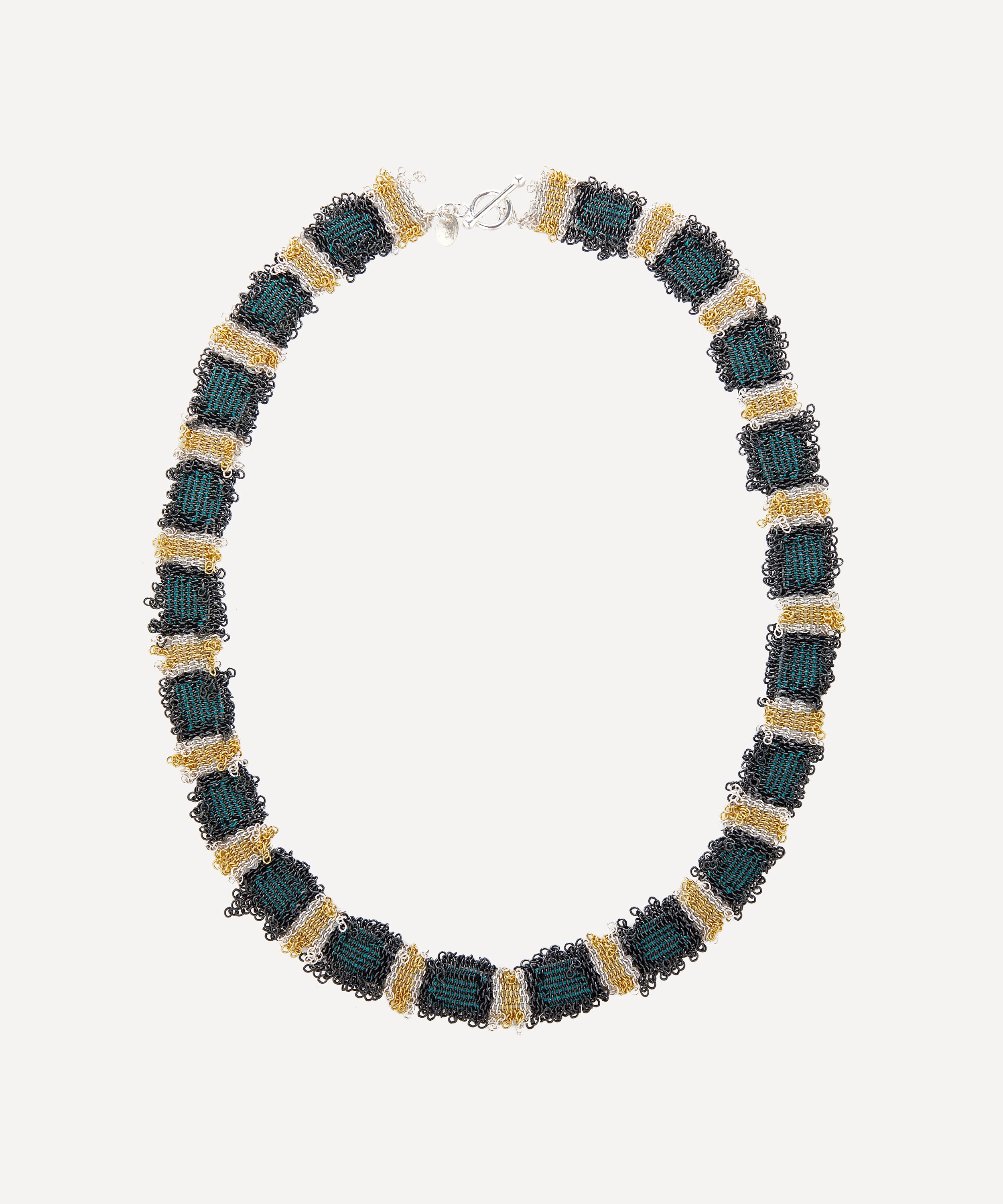 Stephanie Schneider - Mixed Metal Black and Green Woven Chain Necklace image number 0