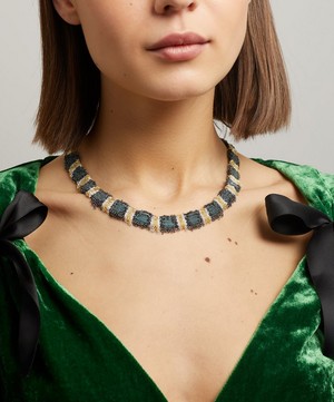 Stephanie Schneider - Mixed Metal Black and Green Woven Chain Necklace image number 1