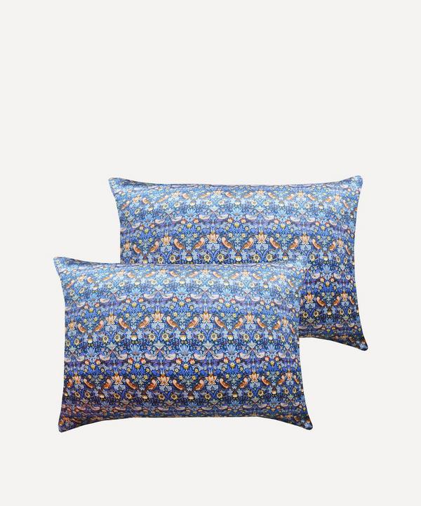 Coco & Wolf - Strawberry Thief Cobalt Silk Satin Pillowcases Set of Two image number null