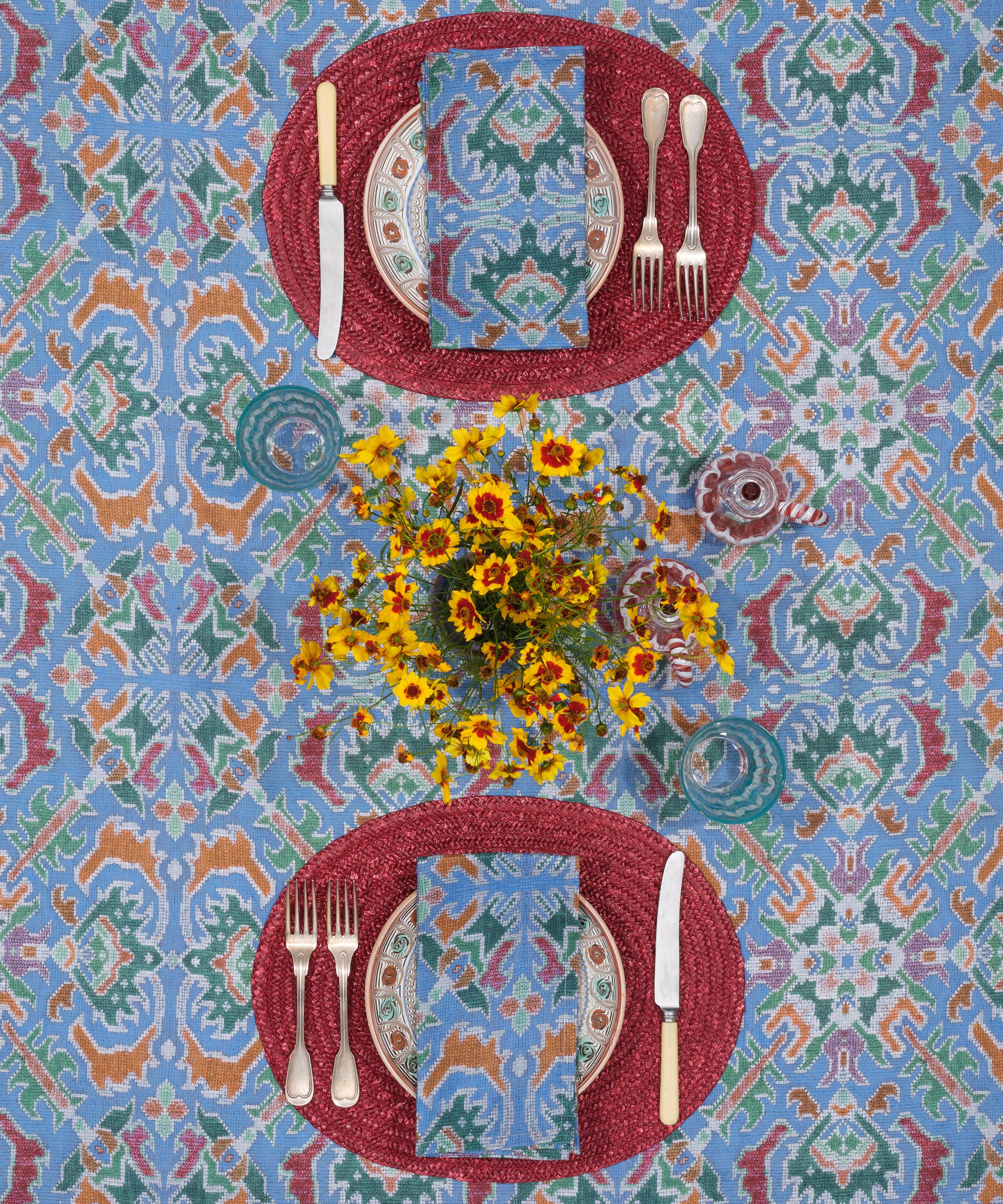 Cabana - Fiamma Blue Rectangular 320x160cm Linen Tablecloth image number 1