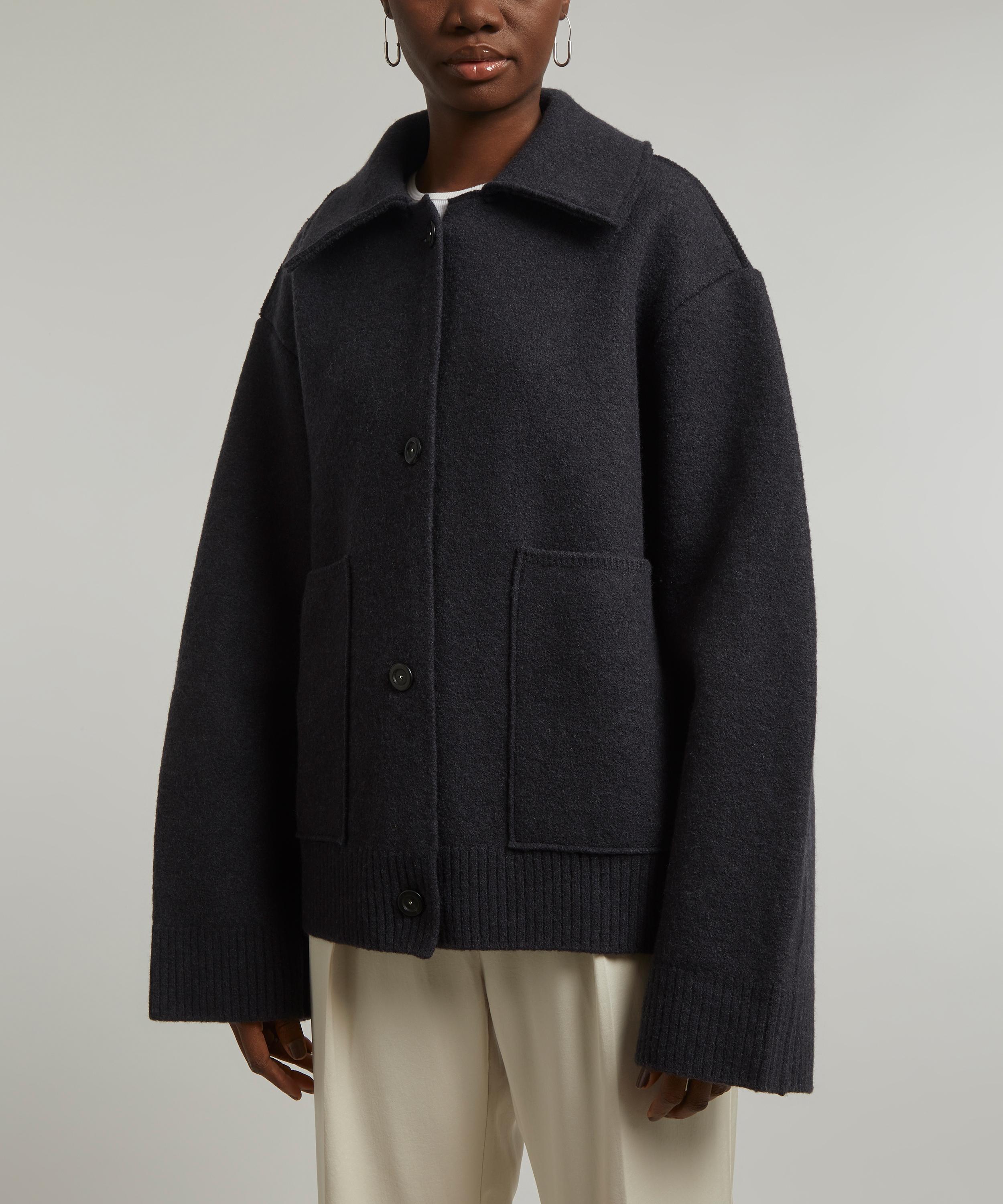 Blue boiled wool coat sale