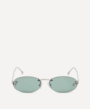 Oval Rimless Silver-Tone Metal Sunglasses