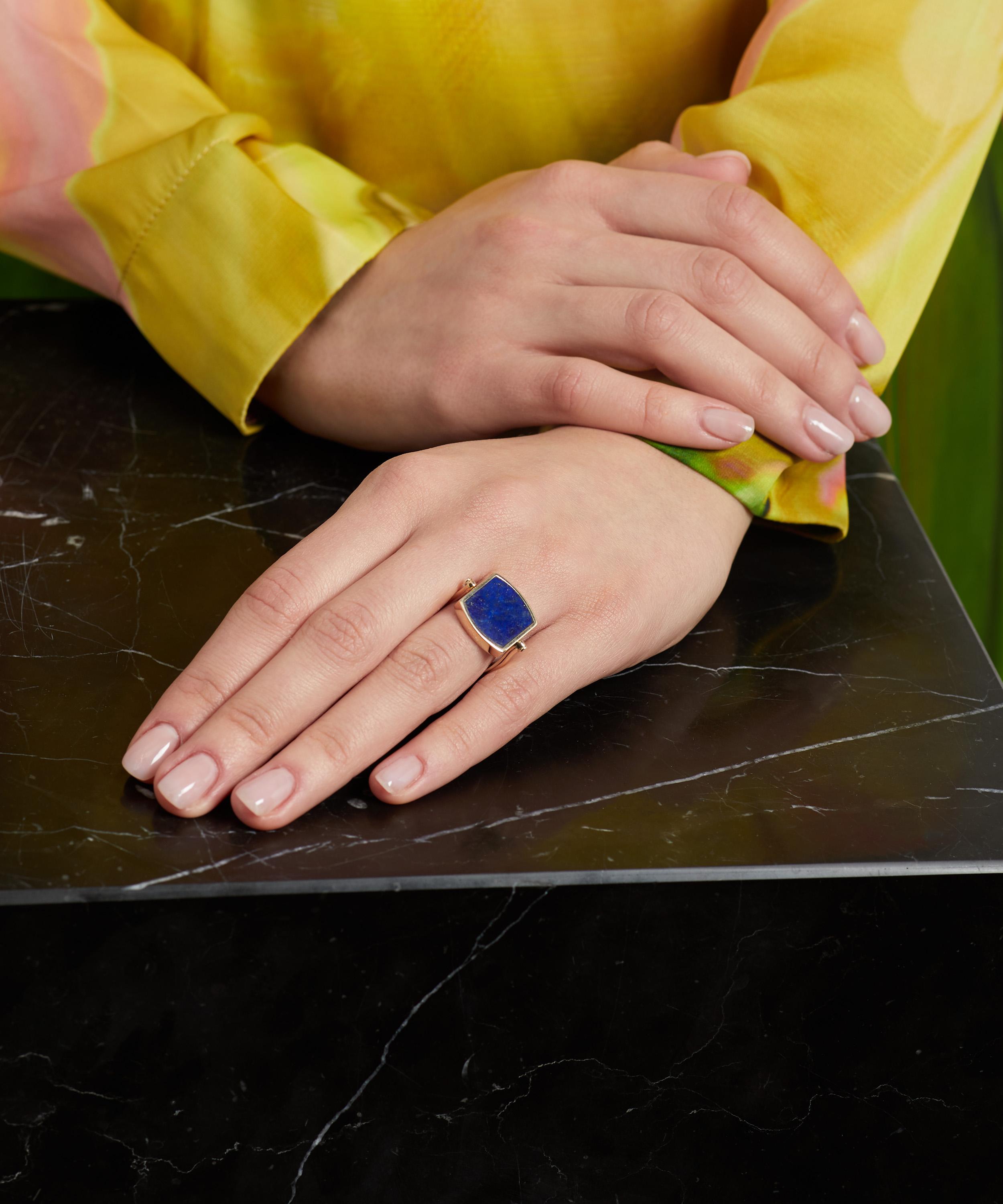 Ferian - 9ct Gold Lapis Lozenge Swivel Ring image number 1