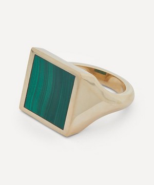 Ferian - 9ct Gold Square Malachite Guardian Signet Ring image number 2