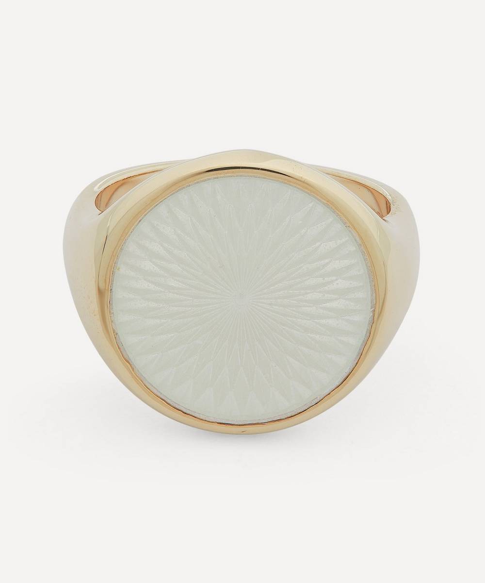 Ferian - 9ct Gold White Glass Enamel Signet Ring