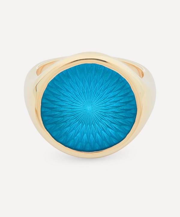 Ferian - 9ct Gold Cerulean Blue Glass Enamel Signet Ring image number 0