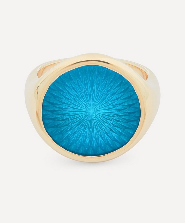 Ferian - 9ct Gold Cerulean Blue Glass Enamel Signet Ring image number null