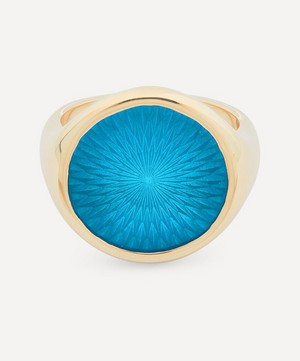 Ferian - 9ct Gold Cerulean Blue Glass Enamel Signet Ring image number 0