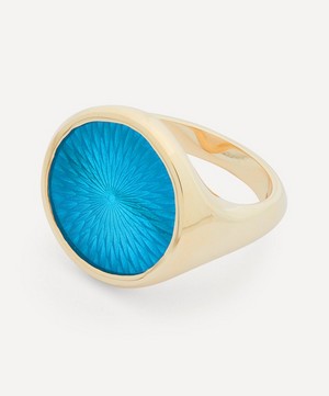 Ferian - 9ct Gold Cerulean Blue Glass Enamel Signet Ring image number 2