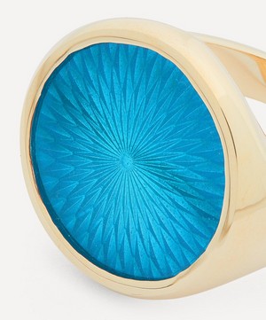 Ferian - 9ct Gold Cerulean Blue Glass Enamel Signet Ring image number 3