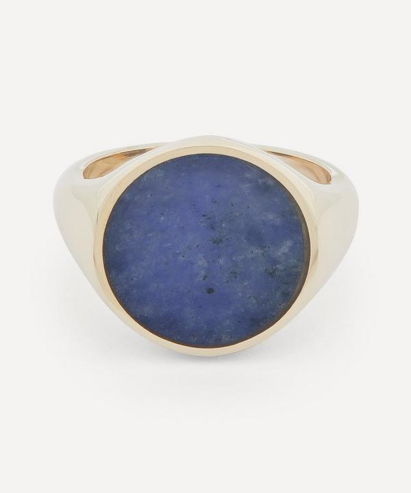 Ferian - 9ct Gold Round Lapis Guardian Signet Ring image number null