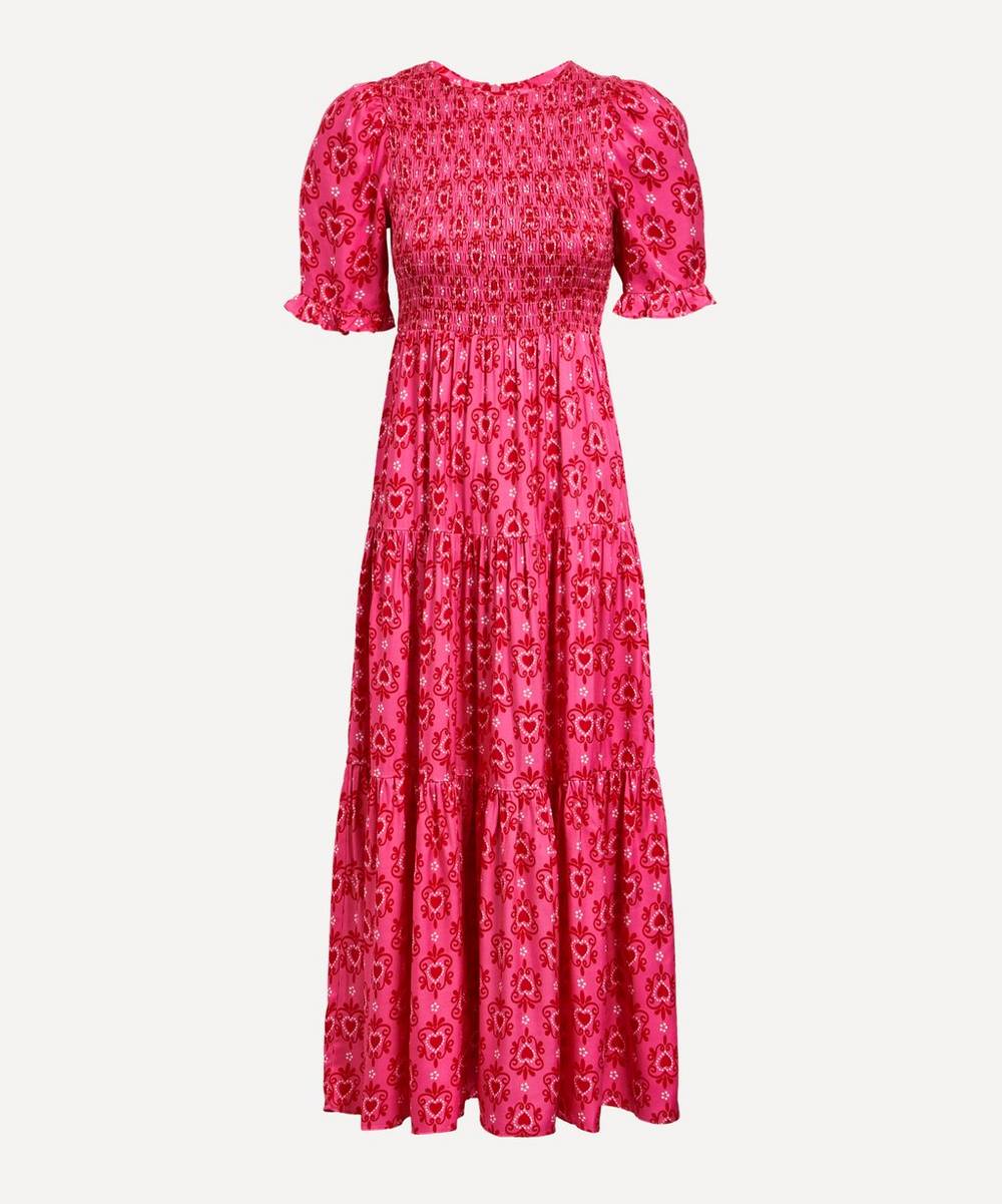 KITRI - Gracie Pink Heart Print Shirred Dress