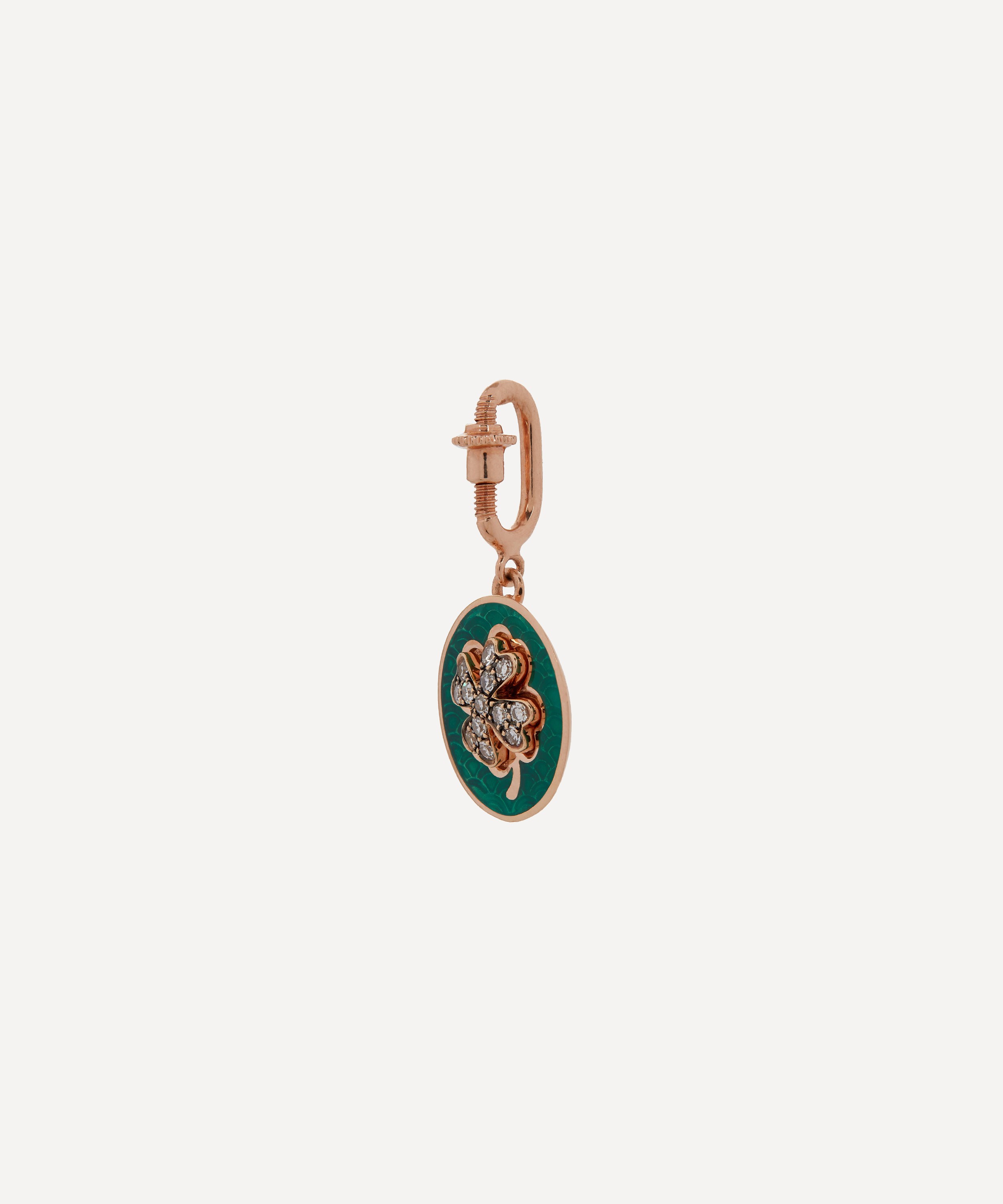 Selim Mouzannar - 18ct Rose Gold Green Clover and Diamond Charm image number 1