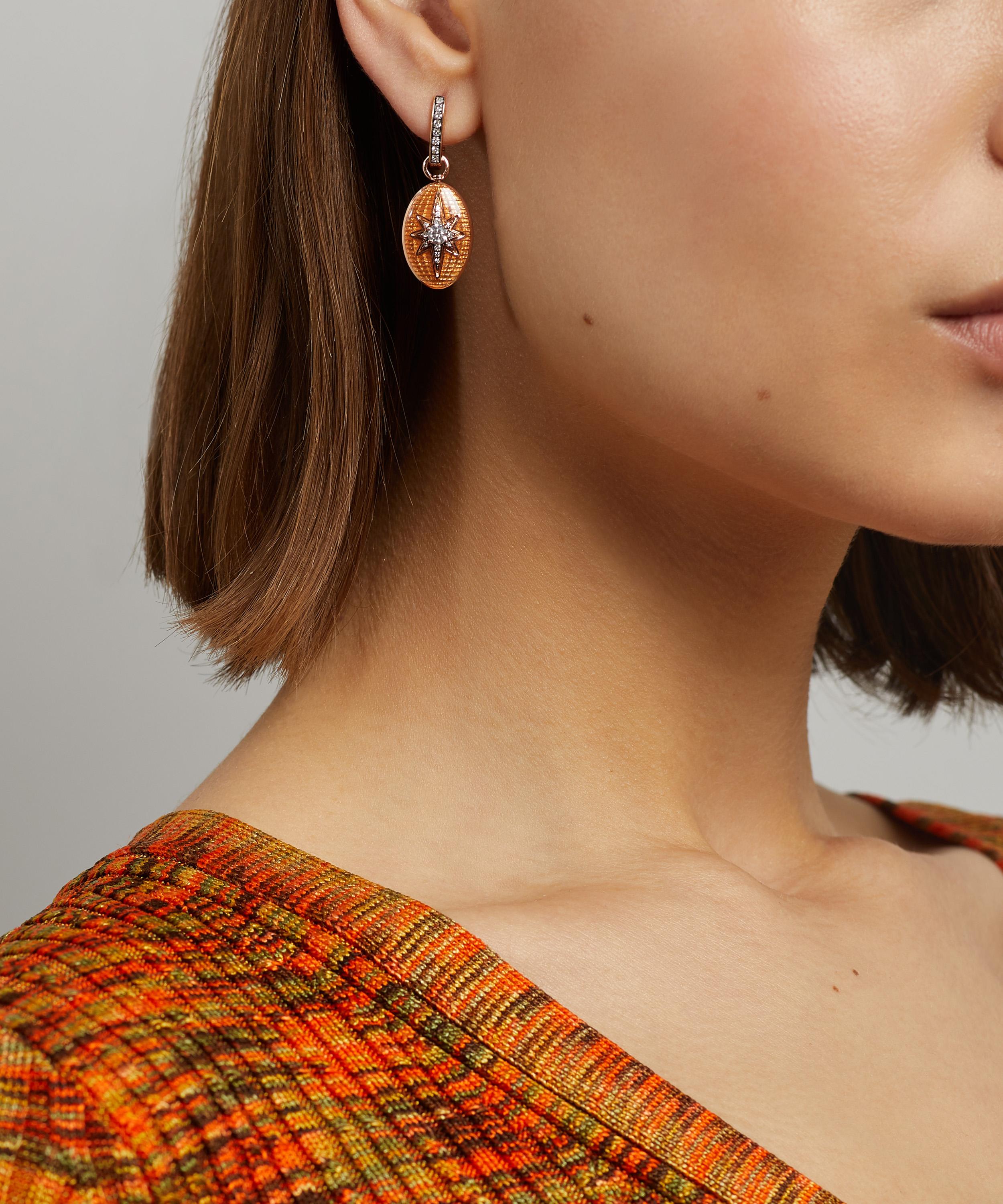 Selim Mouzannar - 18ct Rose Gold Aida Orange Enamel and Diamond Hoop Earring image number 1