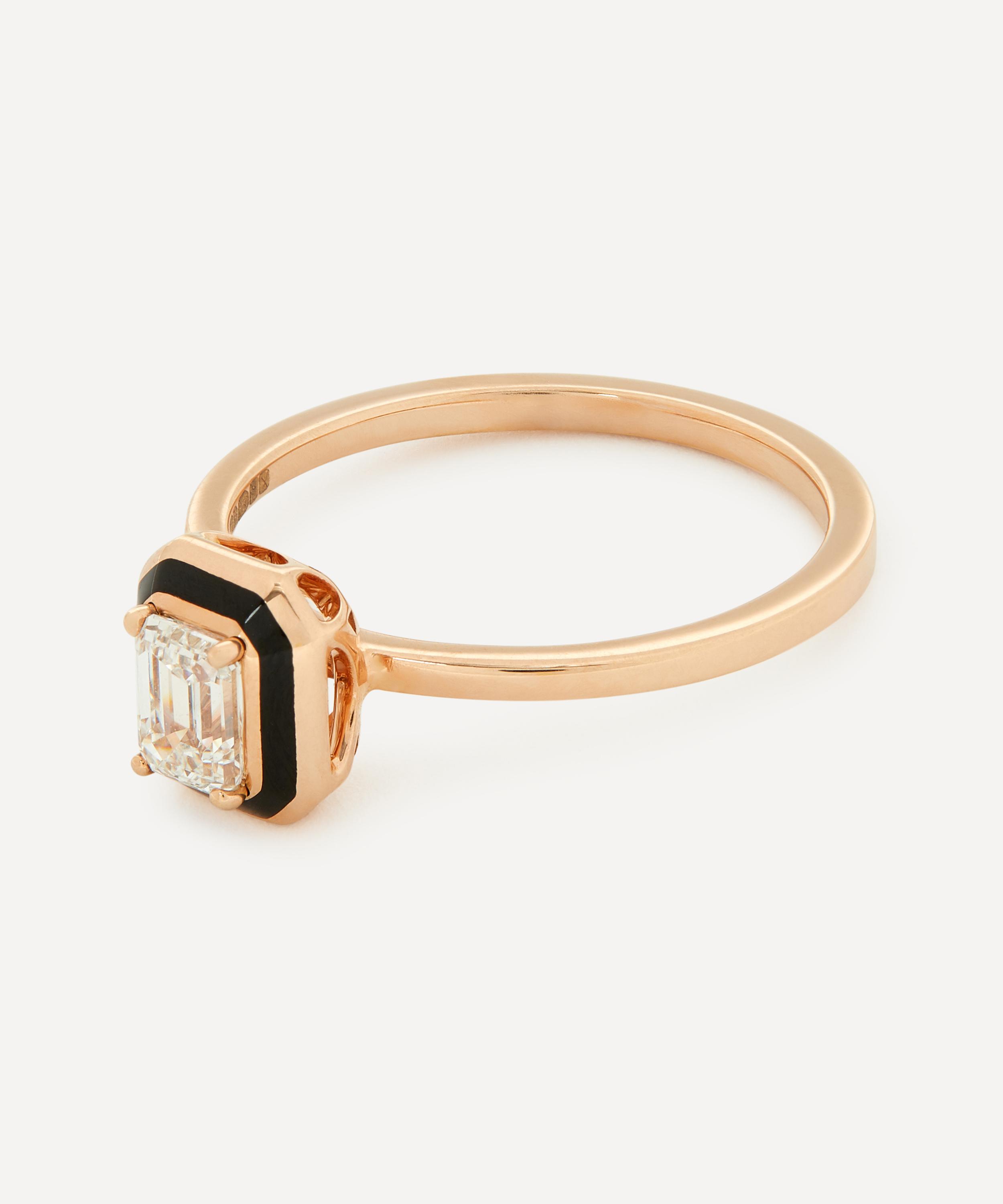 Selim Mouzannar - 18ct Rose Gold Mina Black Enamel Diamond Ring image number 2