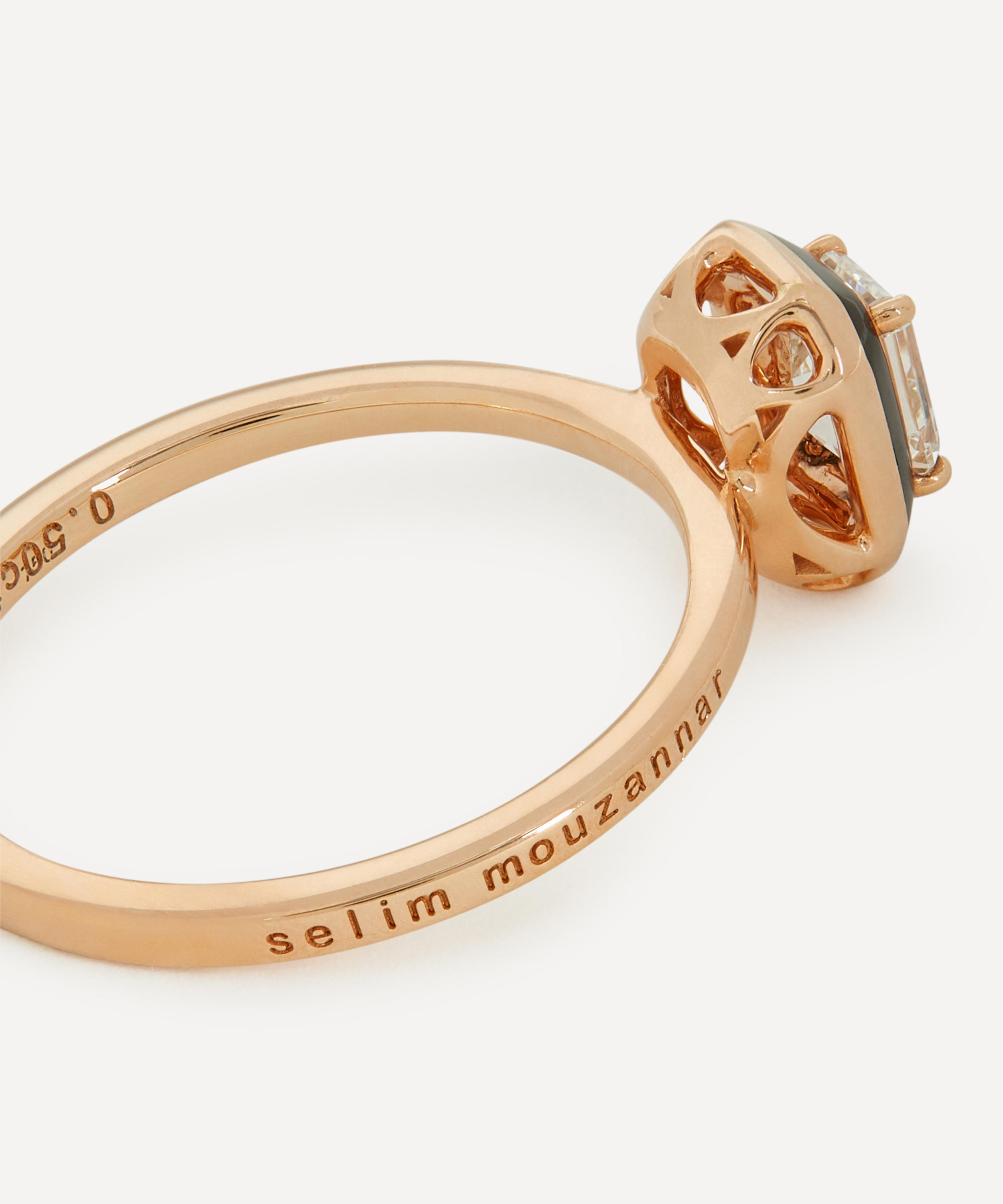 Selim Mouzannar - 18ct Rose Gold Mina Black Enamel Diamond Ring image number 3