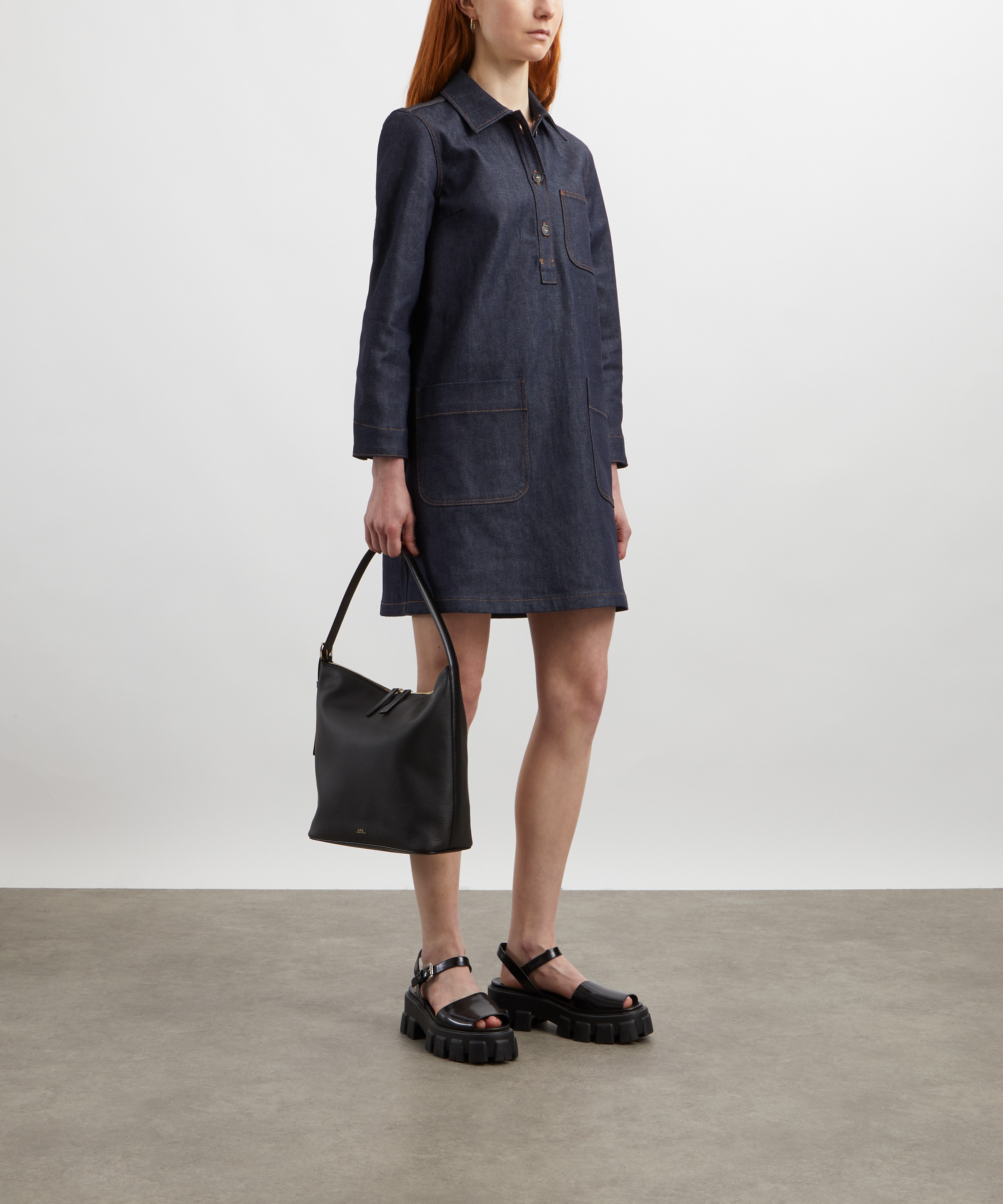 A.P.C. - Aurelia Flared Indigo Denim Dress image number 1