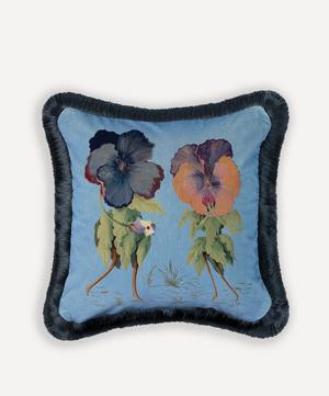House of Hackney - Amatoria Pansies Medium Cotton Velvet Fringed Cushion image number 0