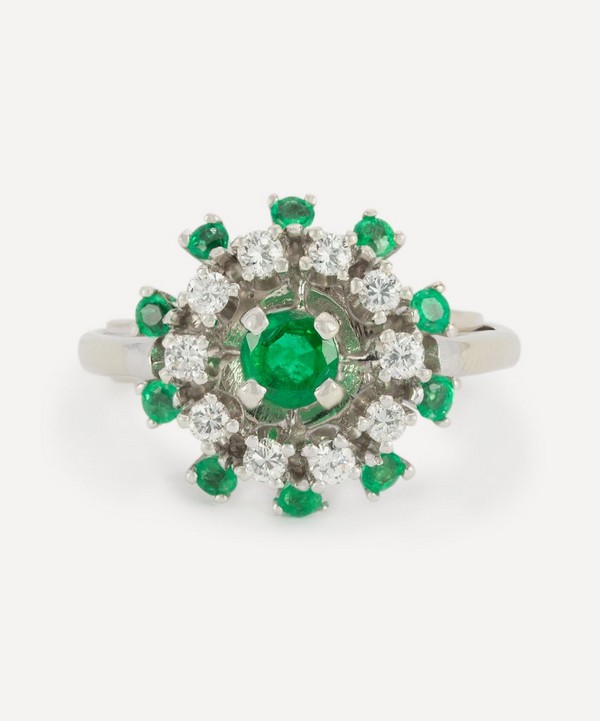Kojis - 14ct White Gold Emerald and Diamond Target Cluster Ring image number null