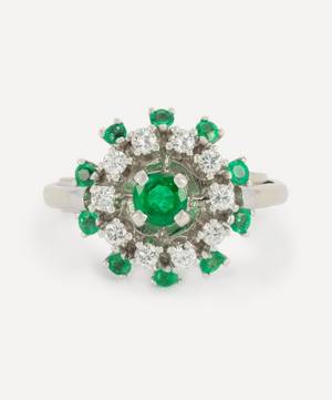 14ct White Gold Emerald and Diamond Target Cluster Ring