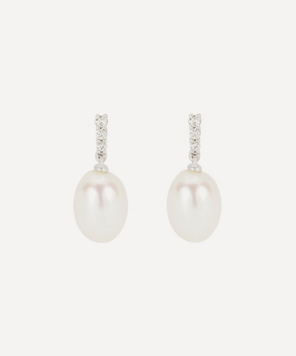 Kojis - 18ct White Gold Pearl and Diamond Drop Earrings image number null