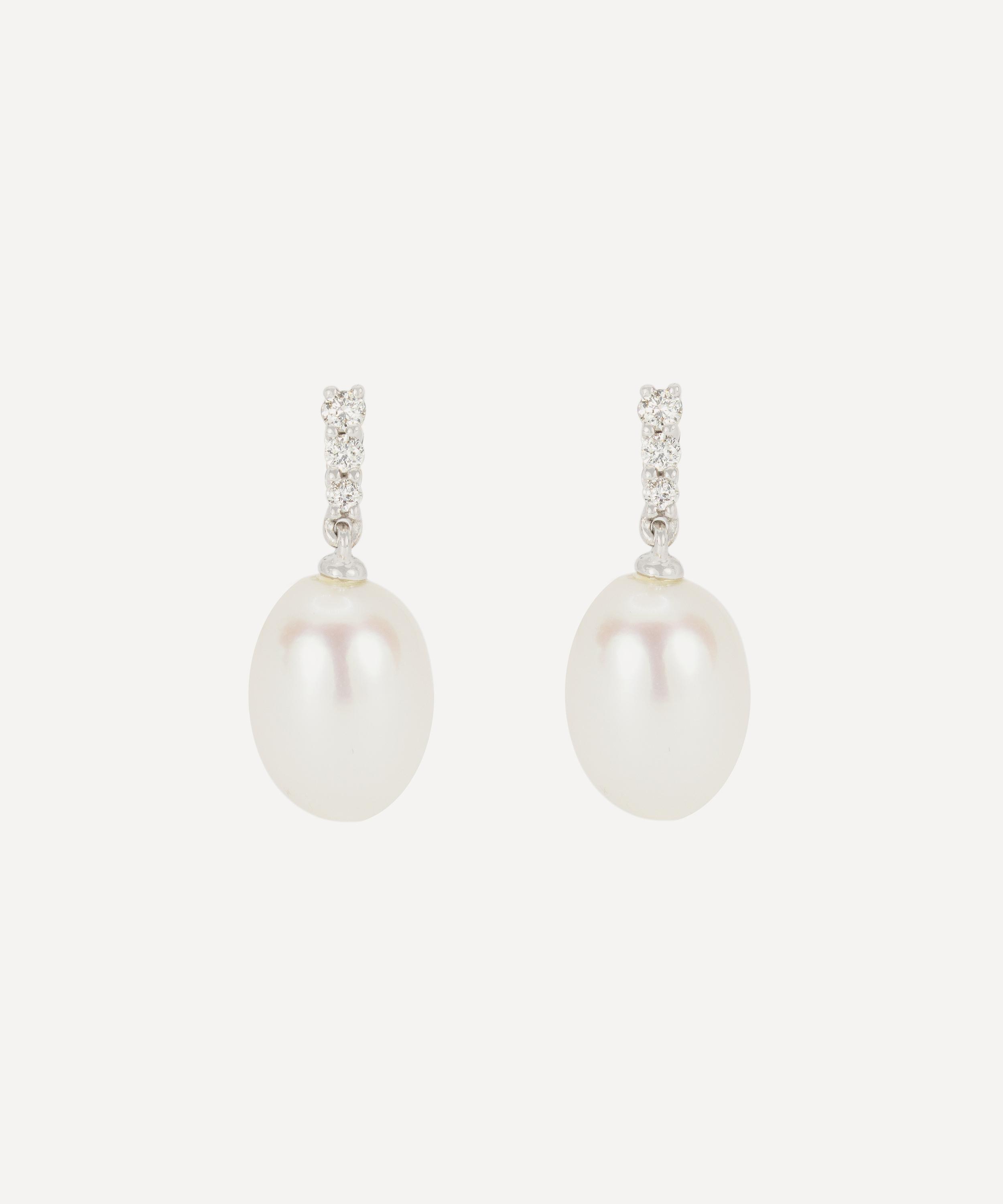 Kojis - 18ct White Gold Pearl and Diamond Drop Earrings image number 0