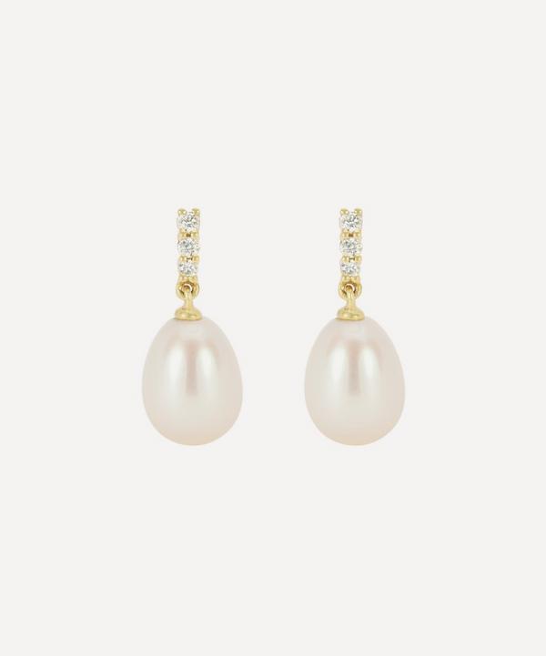 Kojis - 18ct Gold Pearl and Diamond Drop Earrings image number null