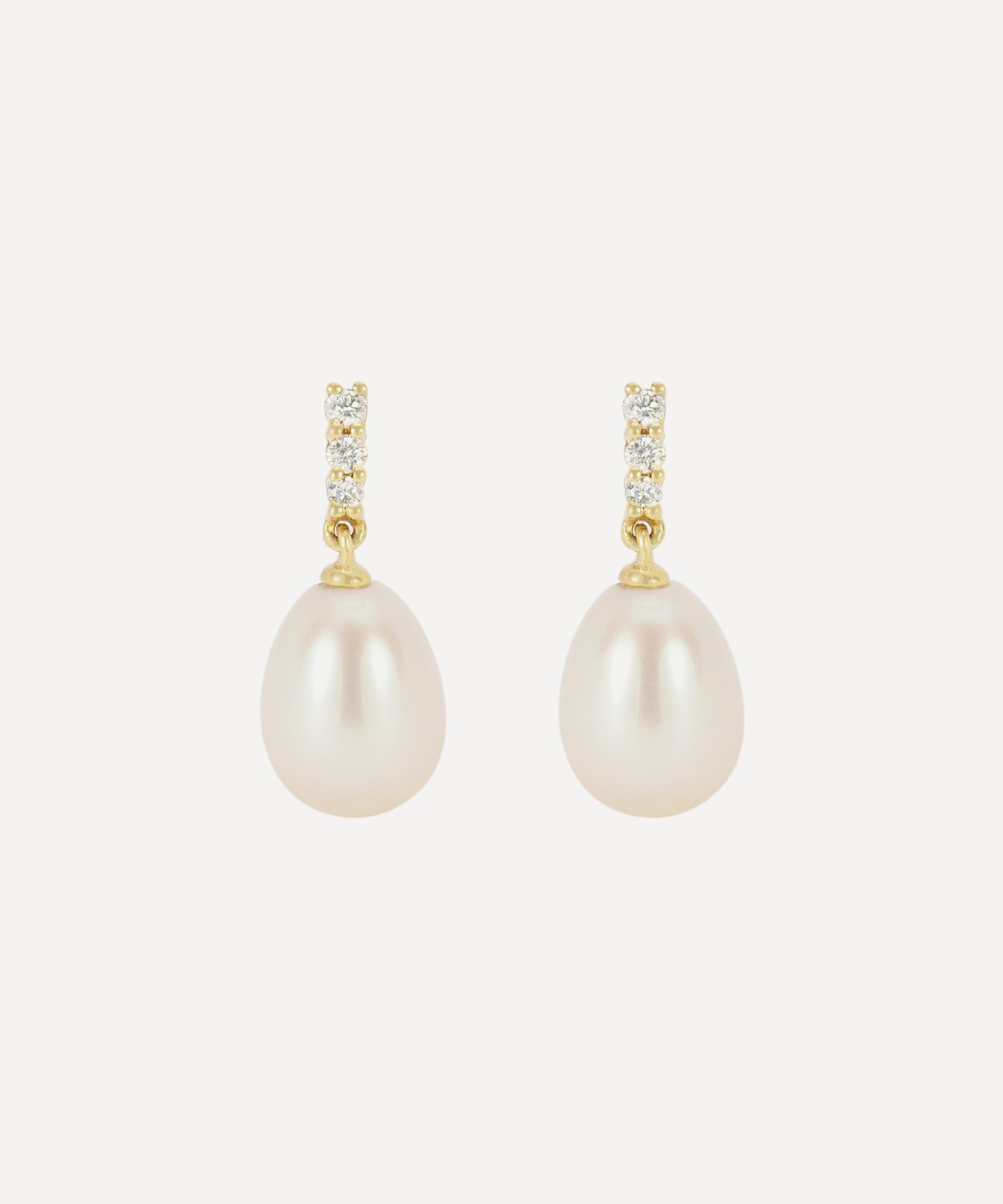 Kojis - 18ct Gold Pearl and Diamond Drop Earrings