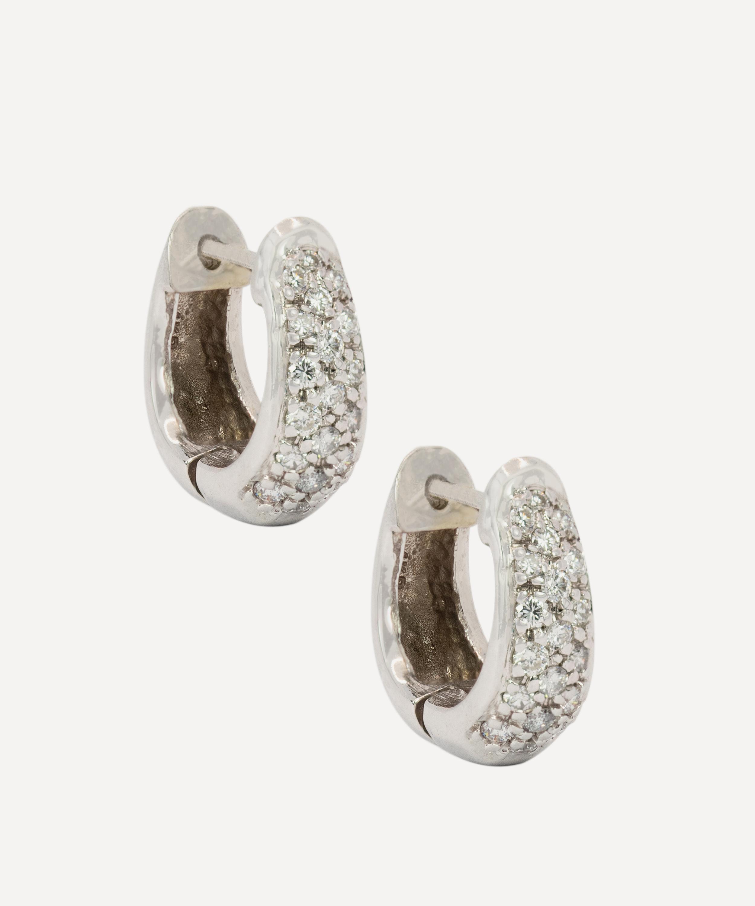 Kojis - 14ct White Gold Vintage Diamond Hoop Earrings image number 1