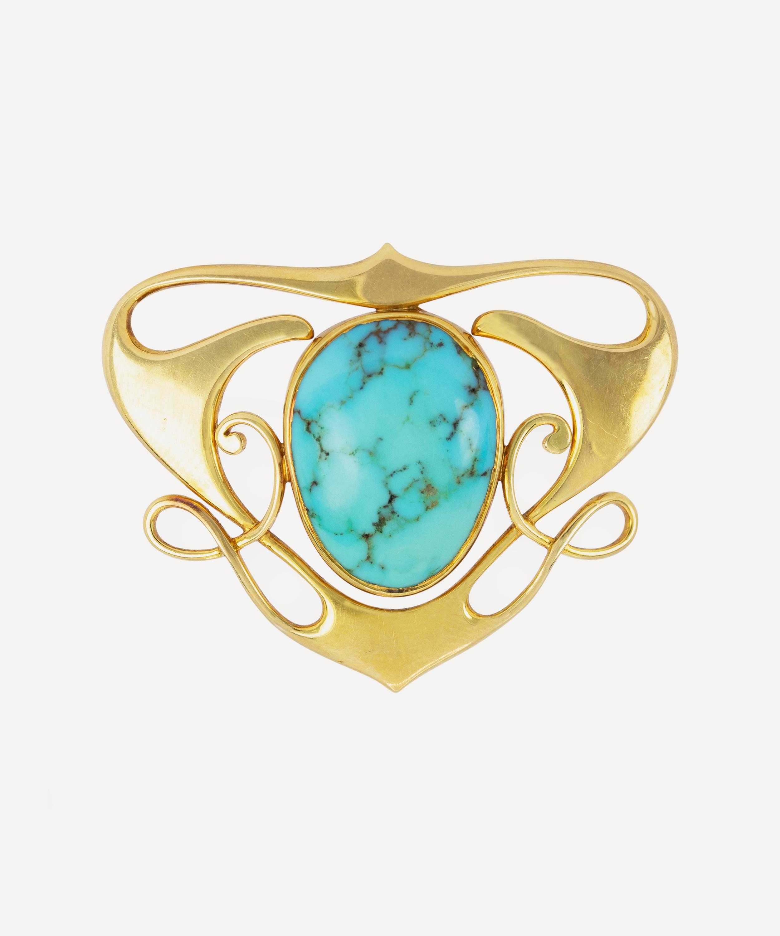 Kojis 15ct Arts and Crafts Large Turquoise Shield Brooch | Liberty