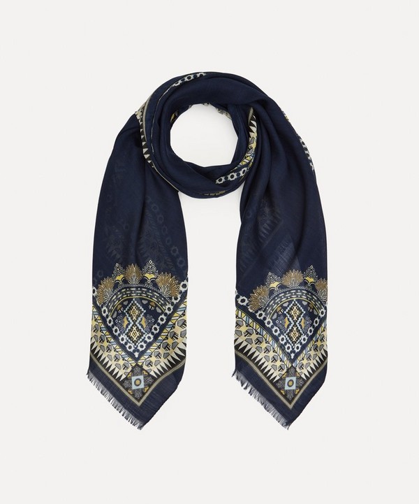 Etro - Geometric Paisley Frame Navy Wool-Blend Scarf image number null