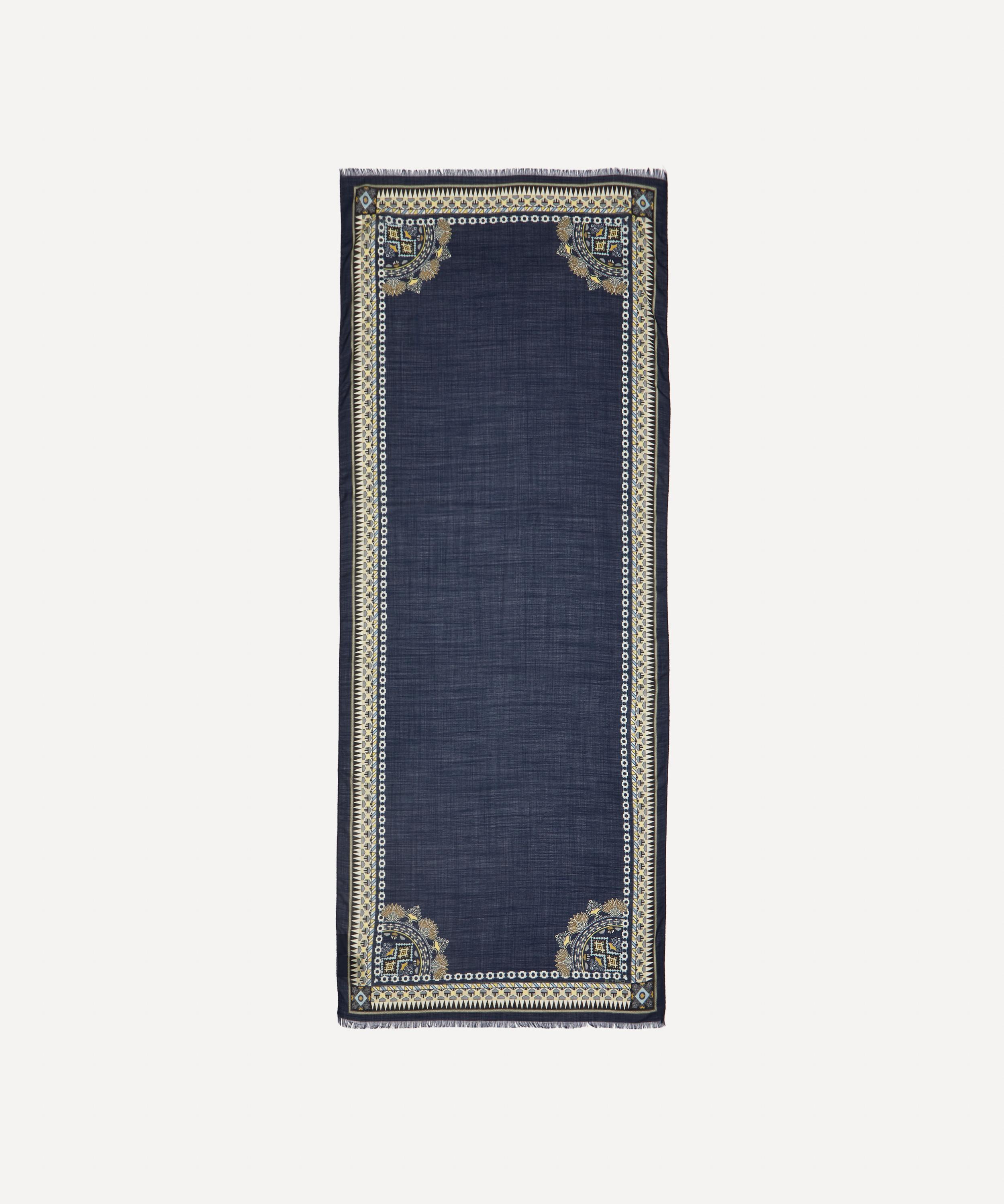Etro Geometric Paisley Frame Navy Wool-Blend Scarf | Liberty