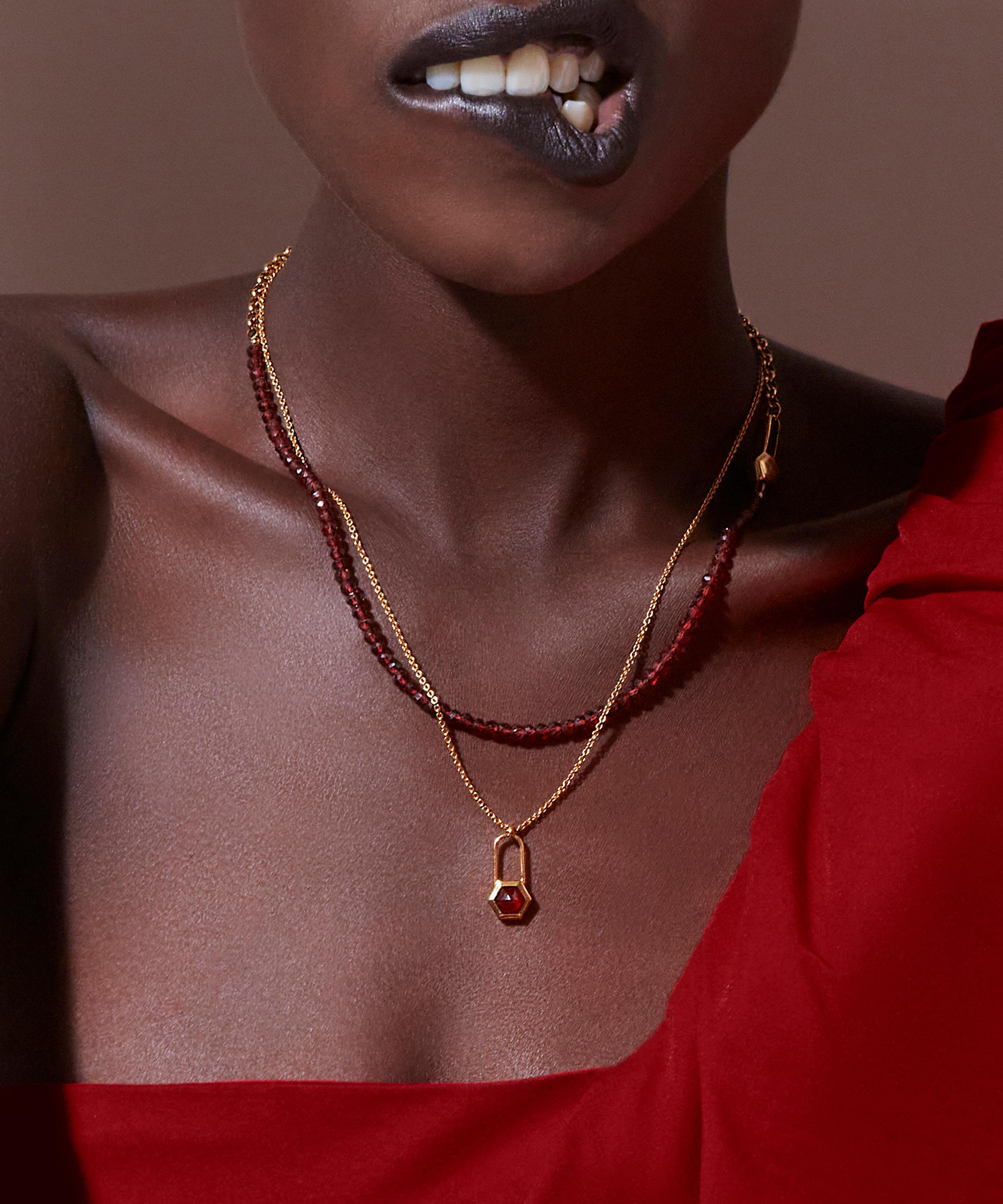 Rachel Jackson - 22ct Gold-Plated Garnet Hexagon Padlock Pendant Necklace image number 1