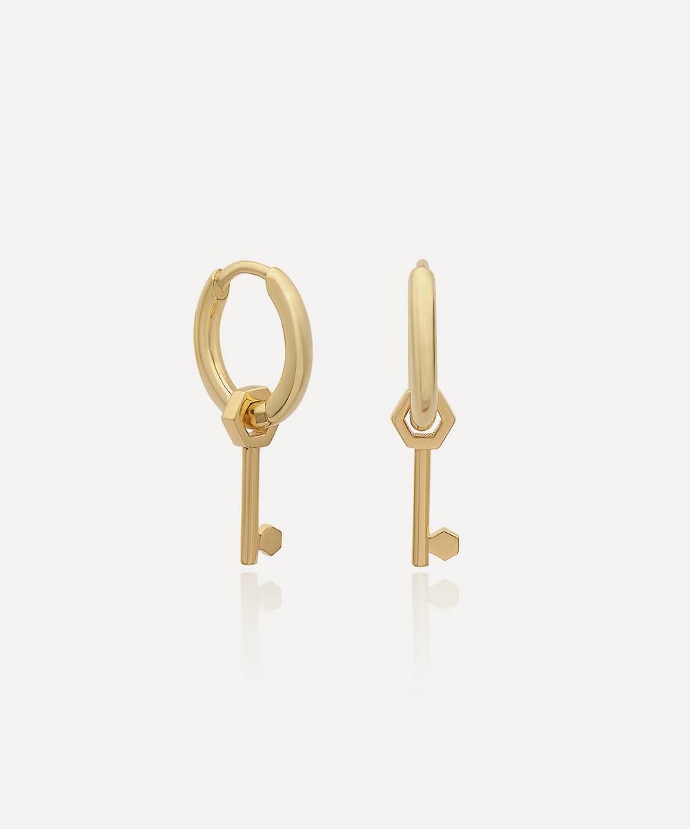 Rachel Jackson - 22ct Gold-Plated Mini Key Huggie Hoop Earrings