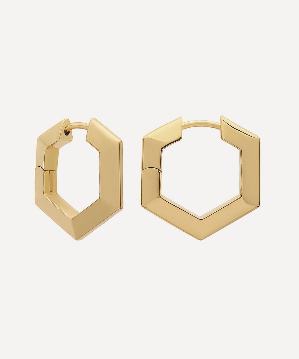 Rachel Jackson - 22ct Gold-Plated Bevelled Hexagon Hoop Earrings