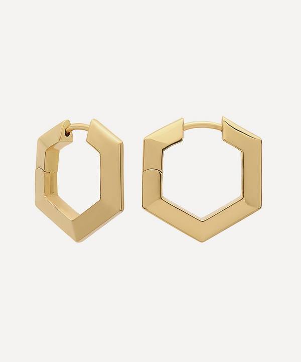 Rachel Jackson - 22ct Gold-Plated Bevelled Hexagon Hoop Earrings image number 0