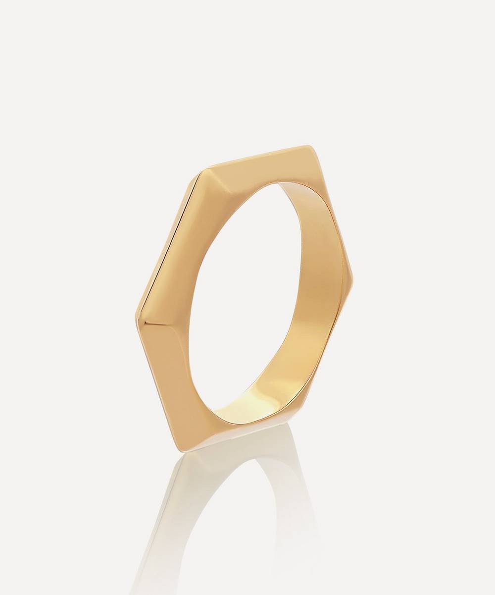 Rachel Jackson - 22ct Gold-Plated Bevelled Hexagon Stacking Ring