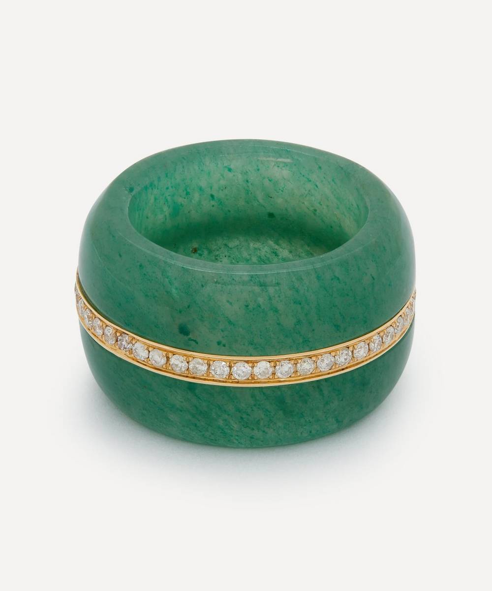By Pariah - 14ct Gold Stone Linings Green Aventurine Cocktail Ring