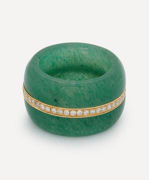 14ct Gold Stone Linings Green Aventurine Cocktail Ring