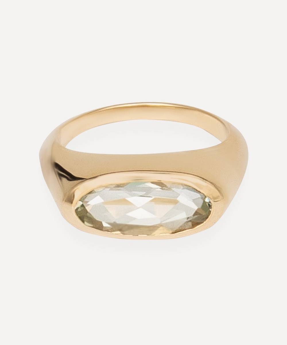 By Pariah - 9ct Gold Orbit Green Amethyst Pinky Ring