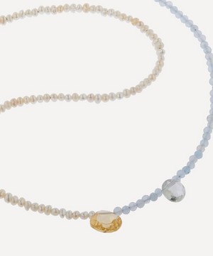 By Pariah - 14ct Gold-Plated Vermeil Silver Pearl and Chalcedony Beaded Necklace image number 1