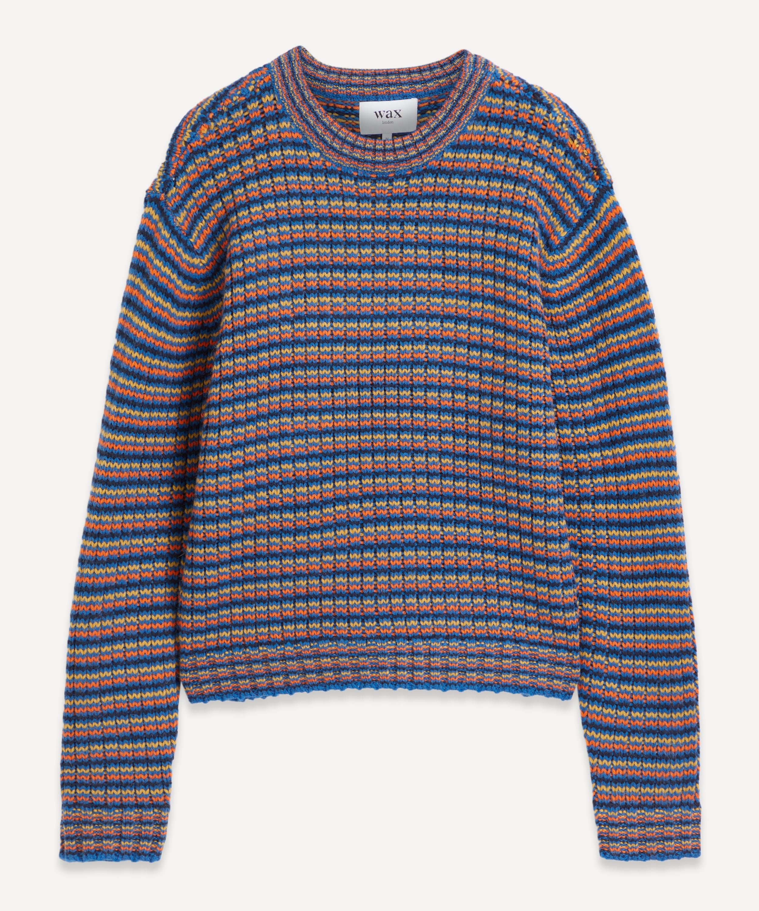 Wax London Grove Bright Blue Zig-Zag Crew-Neck Jumper | Liberty