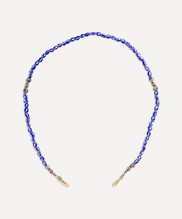 Marie Lichtenberg - 14ct Gold Ghana White and Blue Mauli Bead Necklace image number null