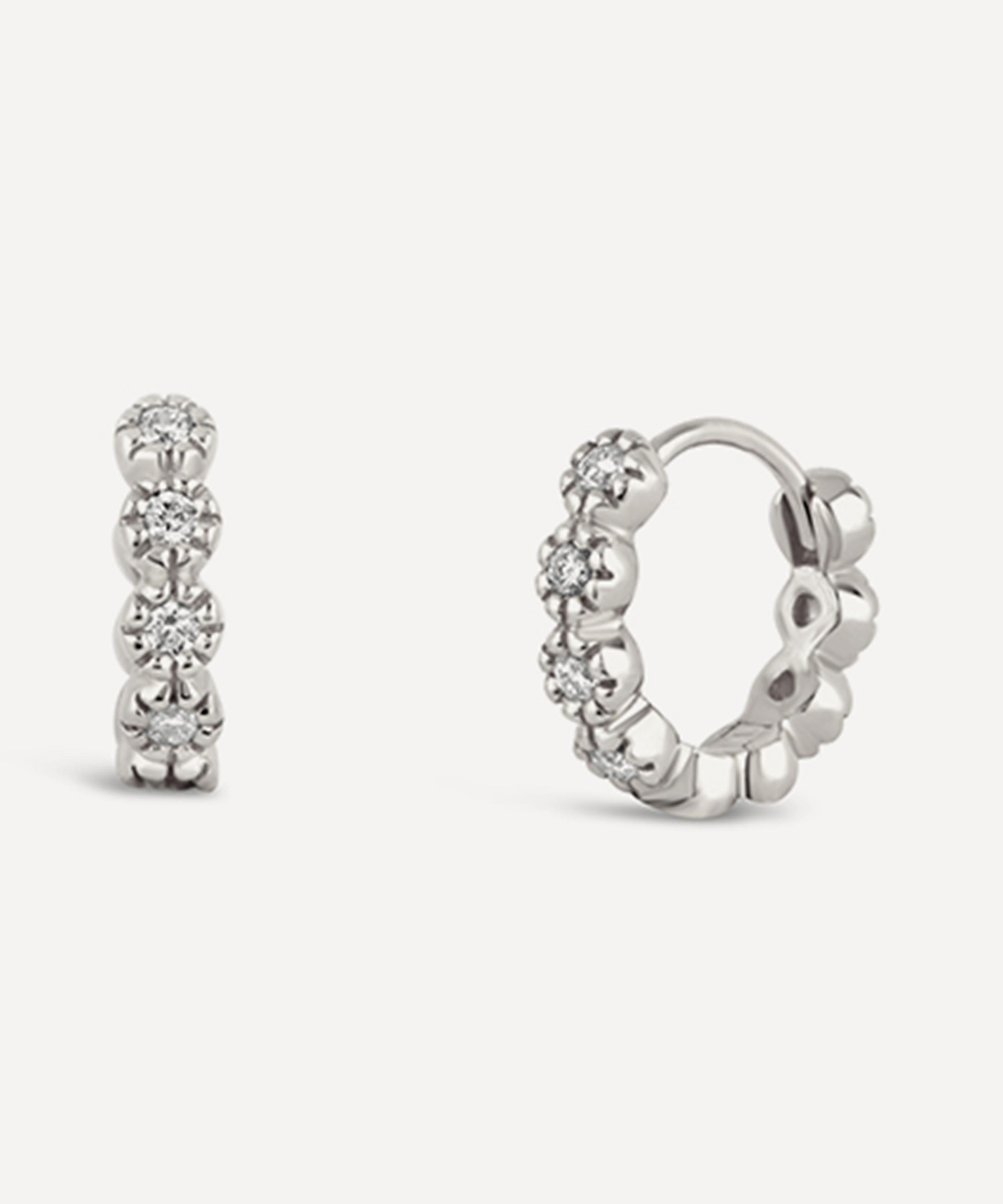 Dinny Hall - Recycled White Gold Forget Me Not Diamond Huggie Hoop Earrings image number 2