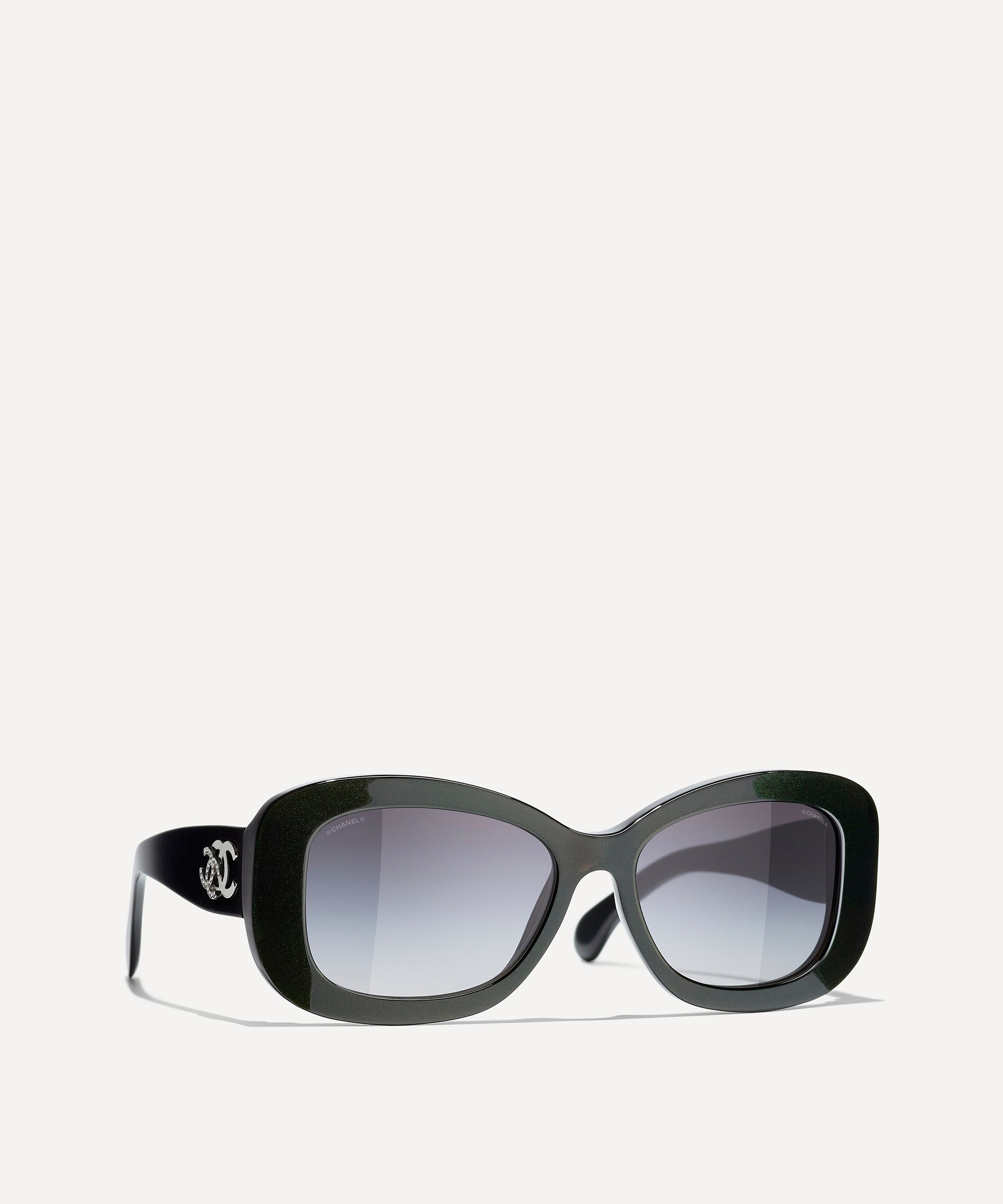 Chanel Black Rectangular Thick Frame Sunglasses with Quilted Arms