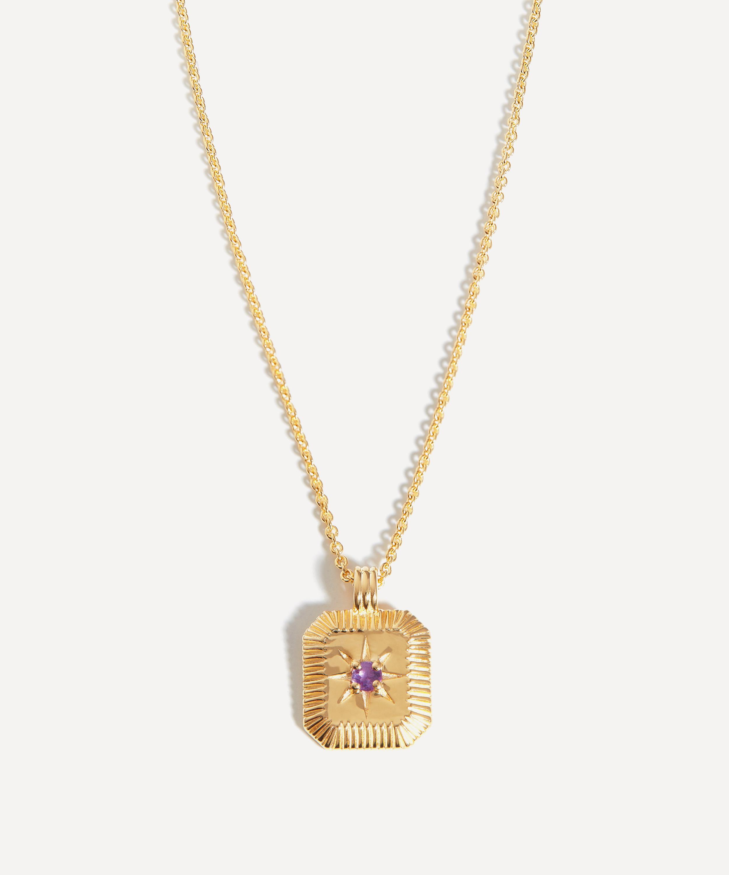 Missoma - 18ct Gold-Plated Vermeil Silver Engravable February Birthstone Star Ridge Pendant Necklace