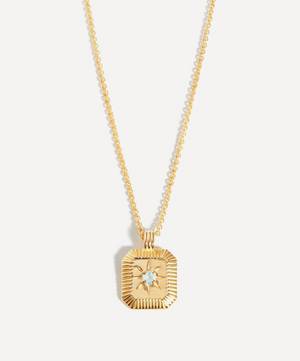 18ct Gold-Plated Vermeil Silver Engravable March Birthstone Star Ridge Pendant Necklace