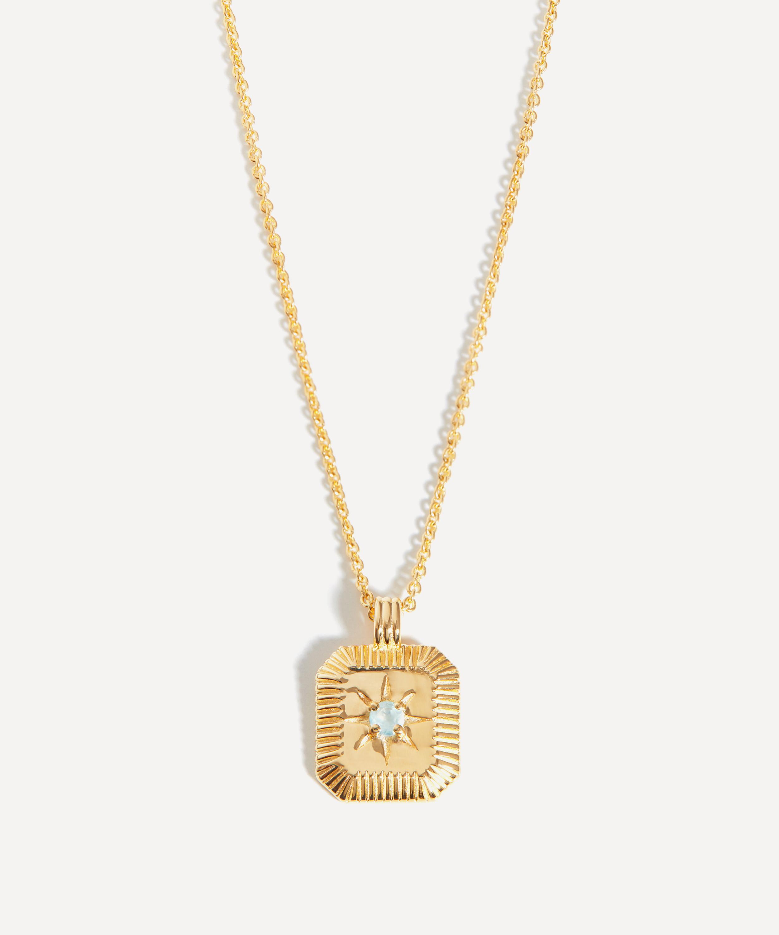 Missoma - 18ct Gold-Plated Vermeil Silver Engravable March Birthstone Star Ridge Pendant Necklace image number 0