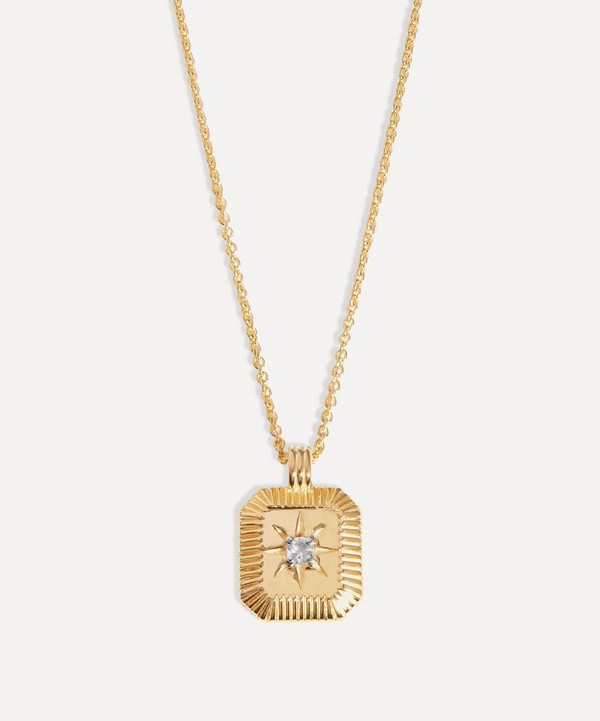 Missoma - 18ct Gold-Plated Vermeil Silver Engravable April Birthstone Star Ridge Pendant Necklace image number null